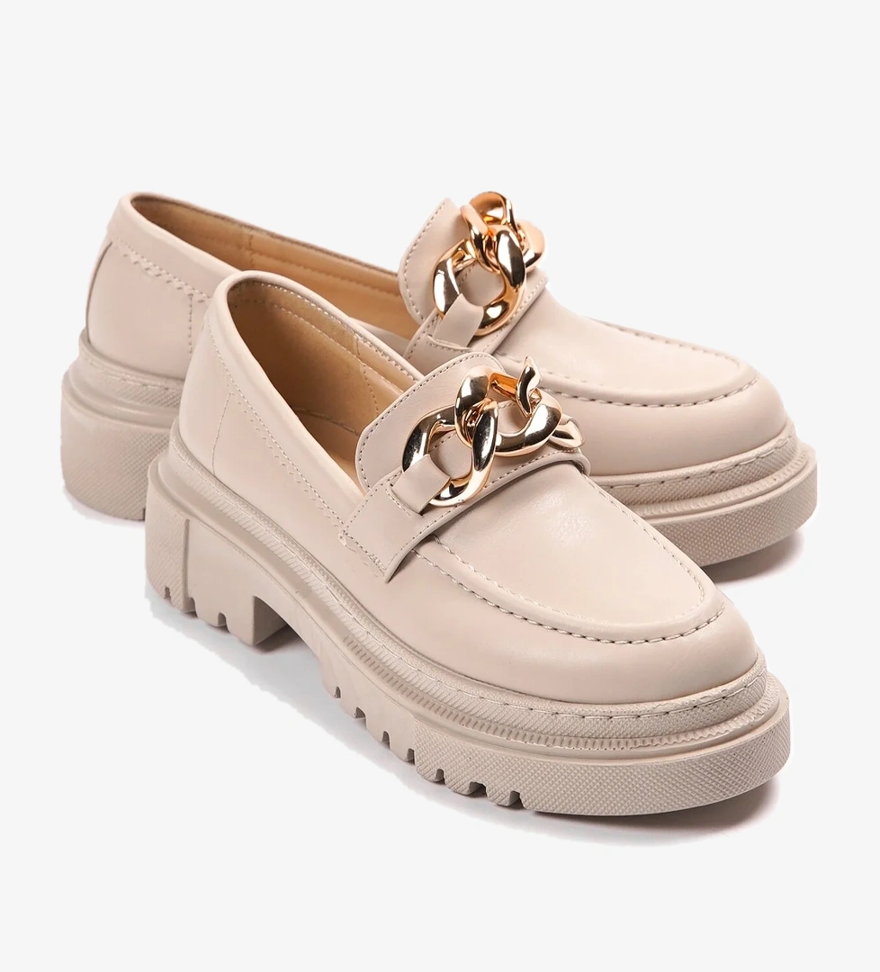 Movi Bej Deri Günlük Kullanım Leofer Kadın Ayakkabı - Görsel 1