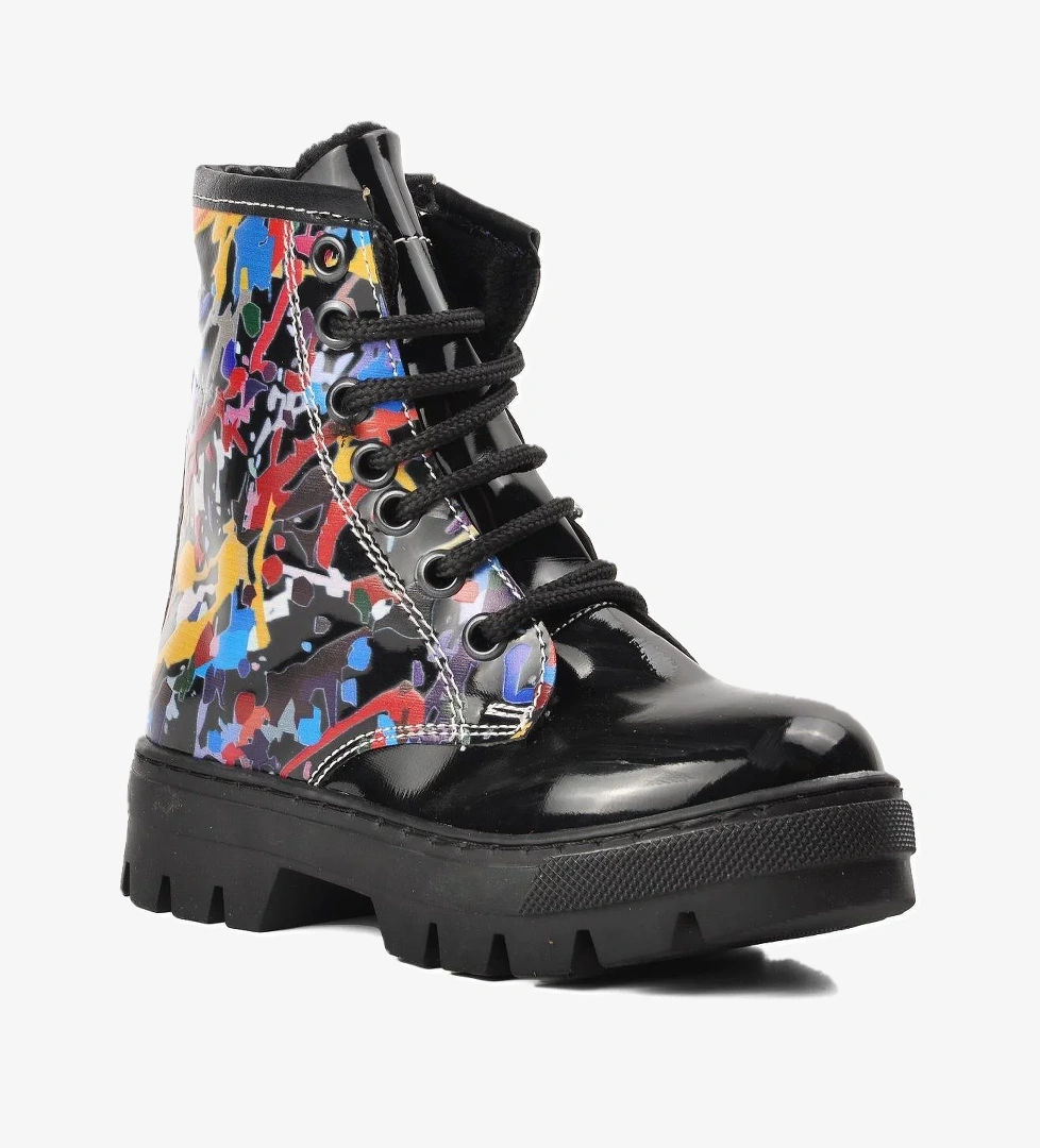 Arz 2301001-P Siyah Rugan İçi Kürklü Fermuarlı Çocuk Bot