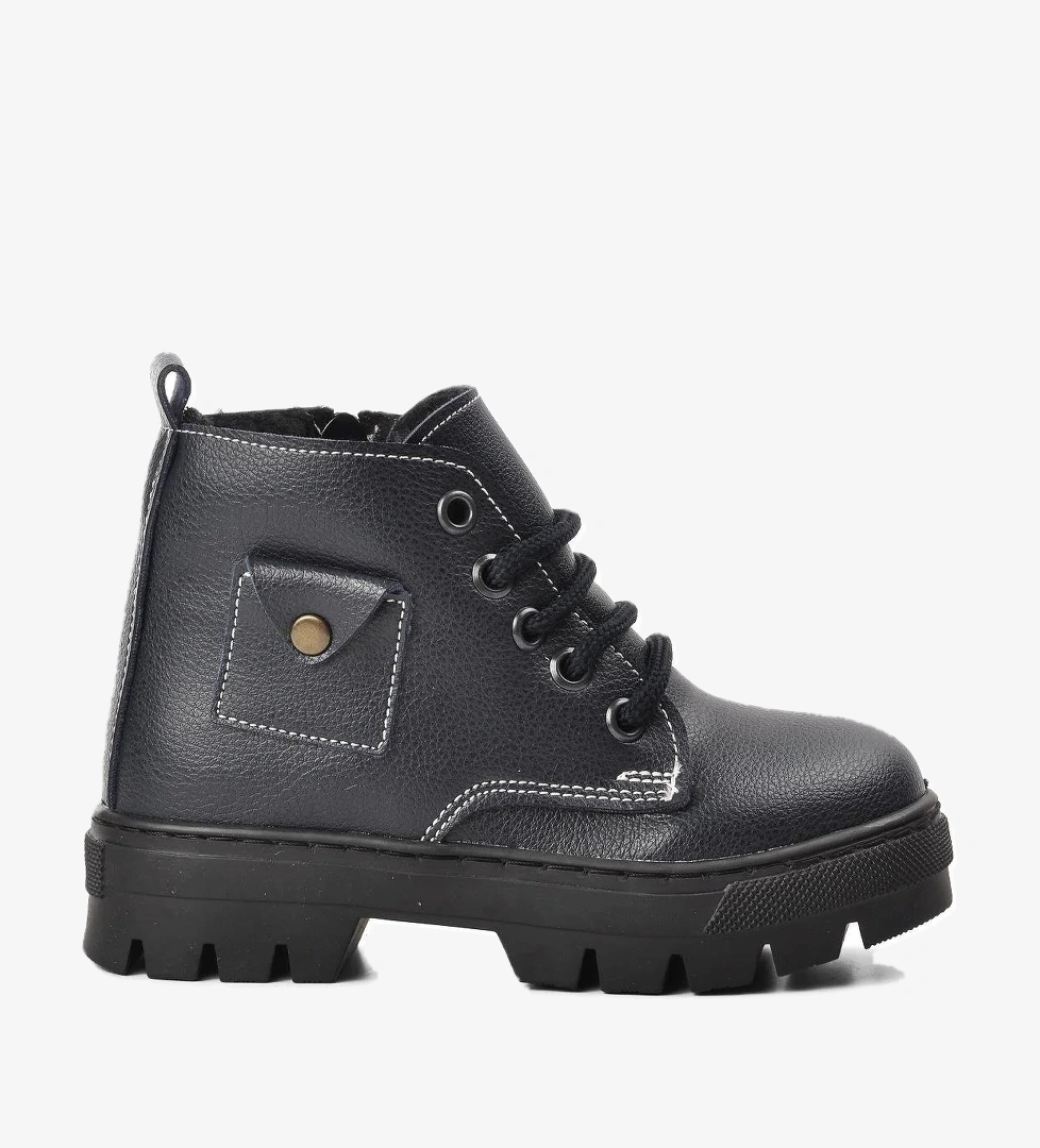 Arz 2301003-P Lacivert-Petrol İçi Kürklü Fermuarlı Çocuk Bot