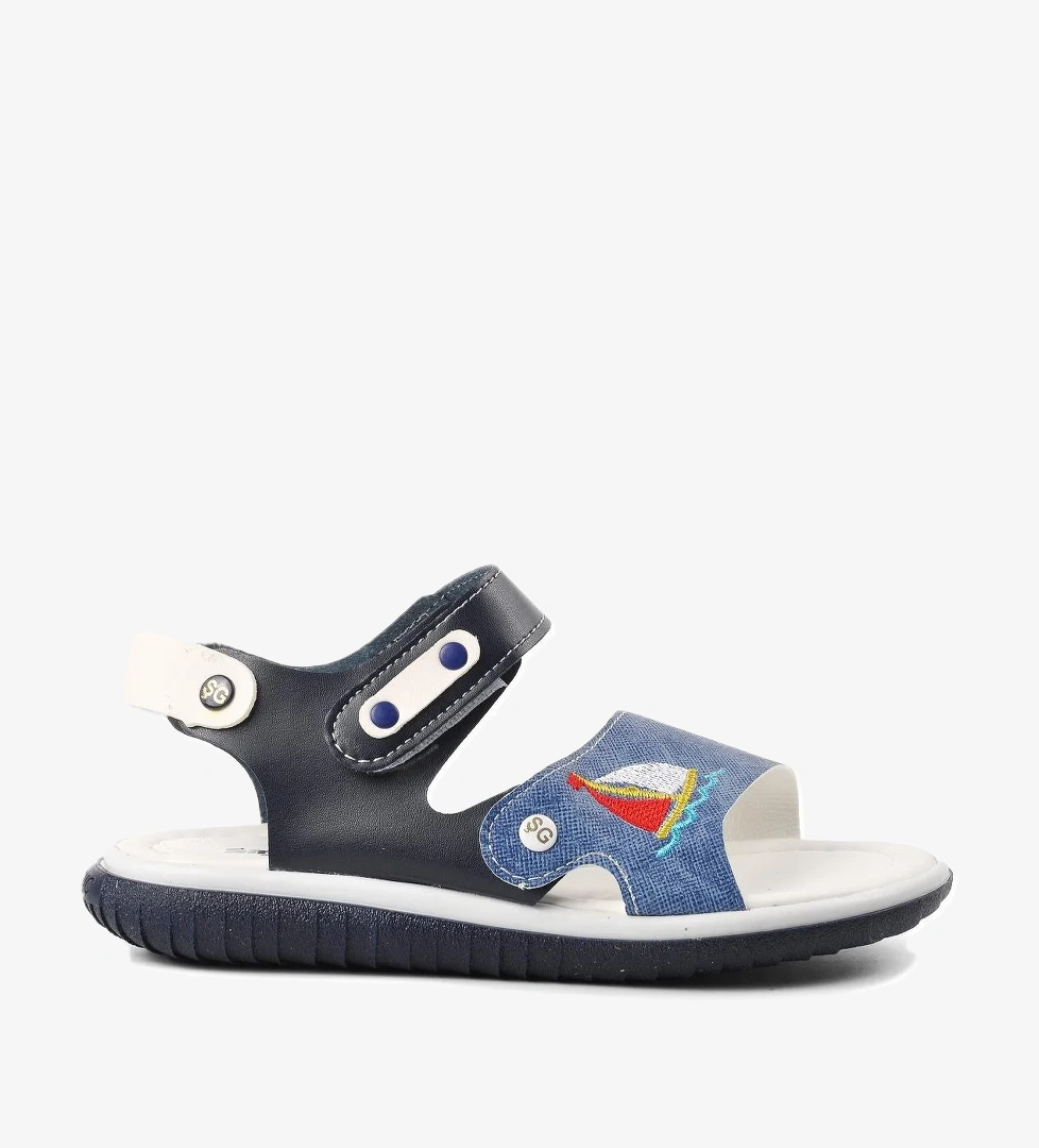Şng 1540-F Lacivert-Beyaz-Kot Erkek Çocuk Sandalet - Görsel 1
