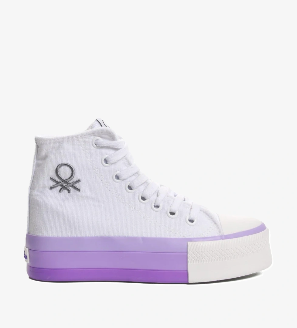 United Colors Of Bn-30944 Beyaz-Lila Kadın Bilek Boy Sneaker - Görsel 1