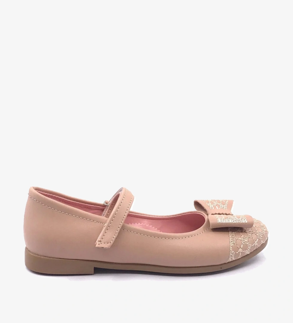 3996 Kız Çocuk Papyon Fiyonk Cırtlı Babet Ayakkabı