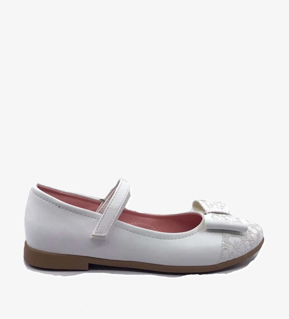 3996 Kız Çocuk Papyon Fiyonk Cırtlı Babet Ayakkabı