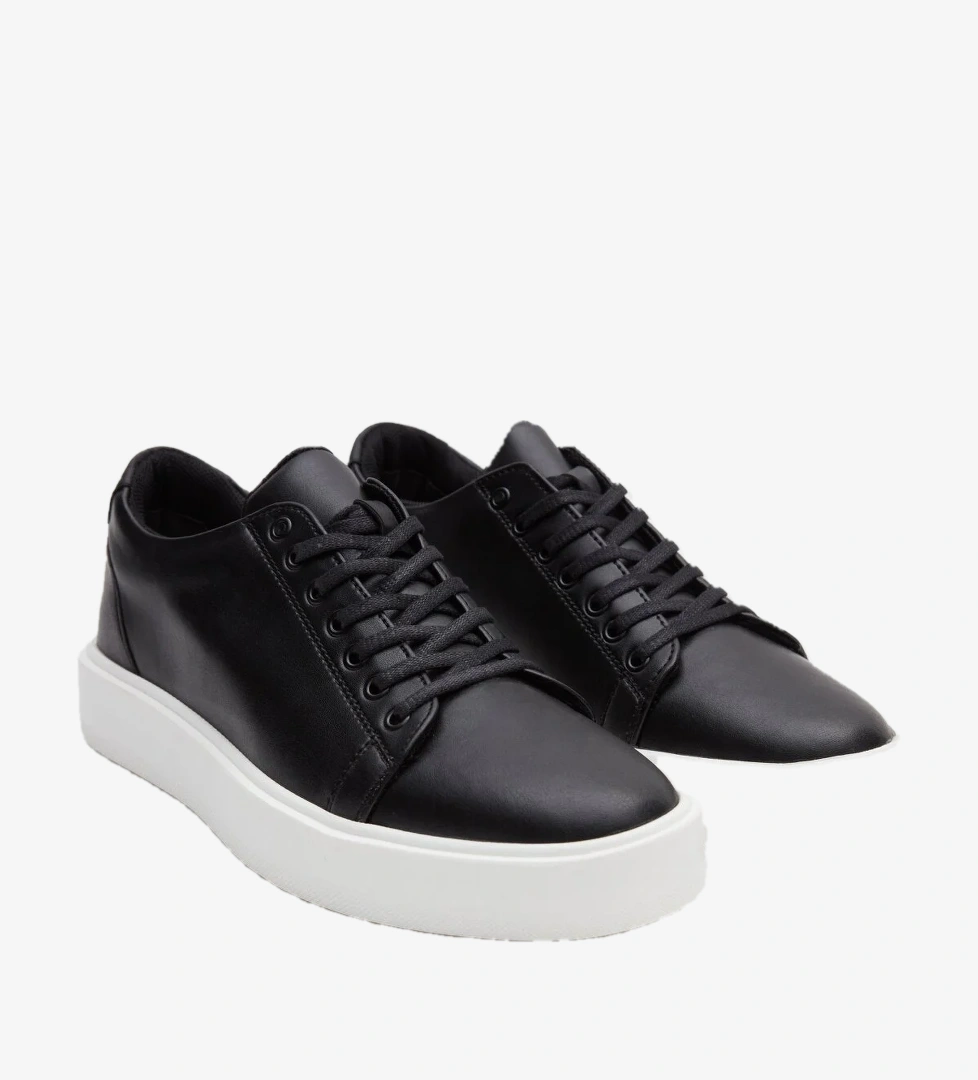 Siyah Kalın Beyaz Tabanlı Sneaker Ayakkabı