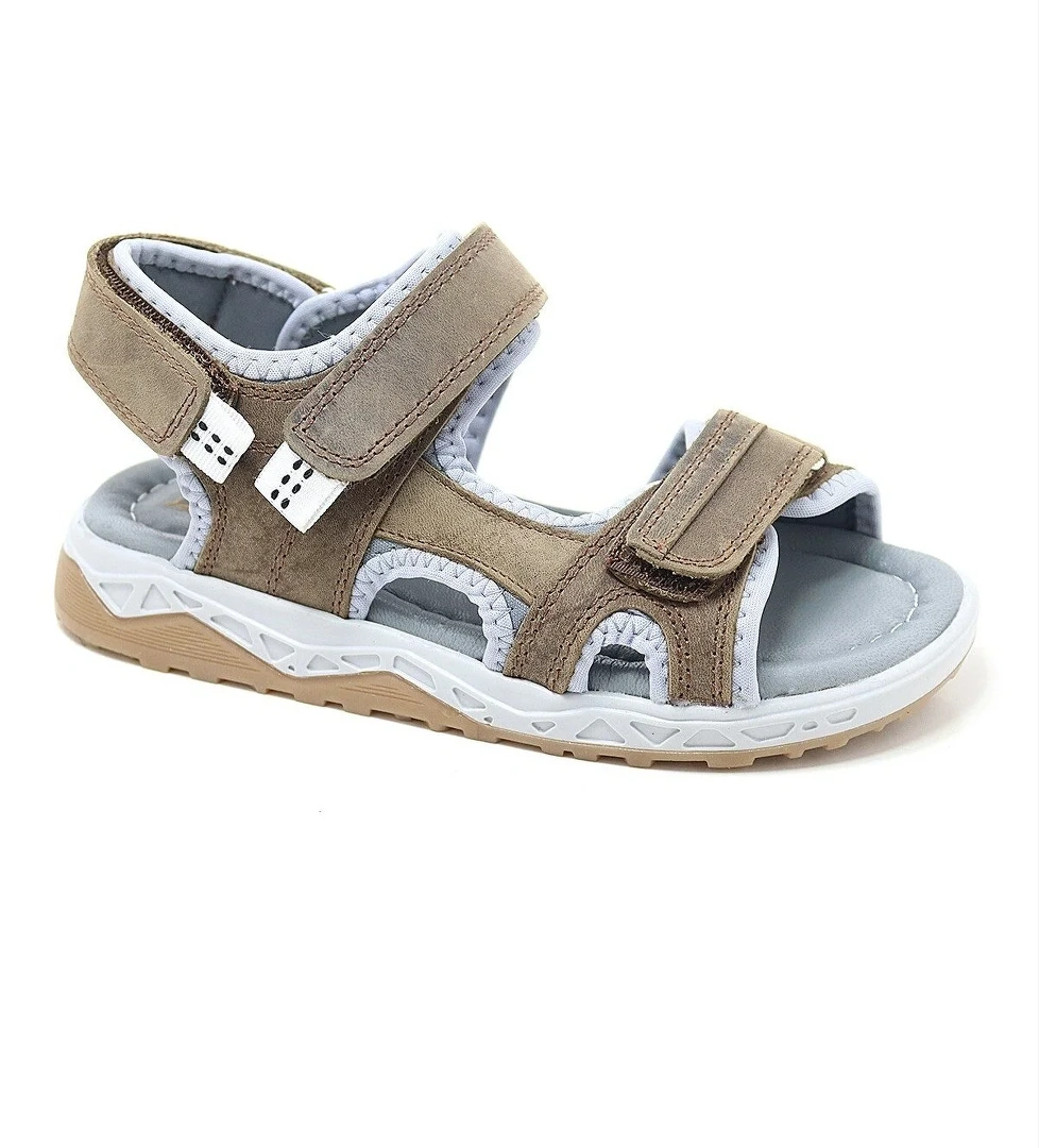 Hakiki Deri Kahverengi Konfor Tabanlı Cırtlı Çocuk Sandalet - Görsel 1