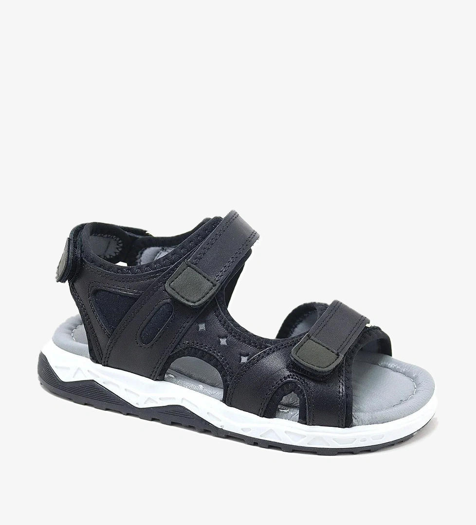 Rakerplus Hakiki Deri Siyah Konfor Tabanlı Cırtlı Çocuk Sandalet model görseli