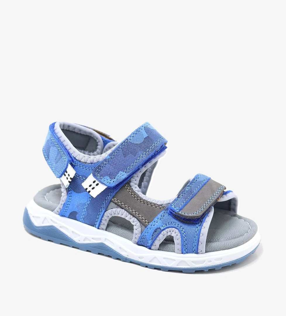 Rakerplus Hakiki Deri Mavi Gri Konfor Tabanlı Cırtlı Çocuk Sandalet model görseli