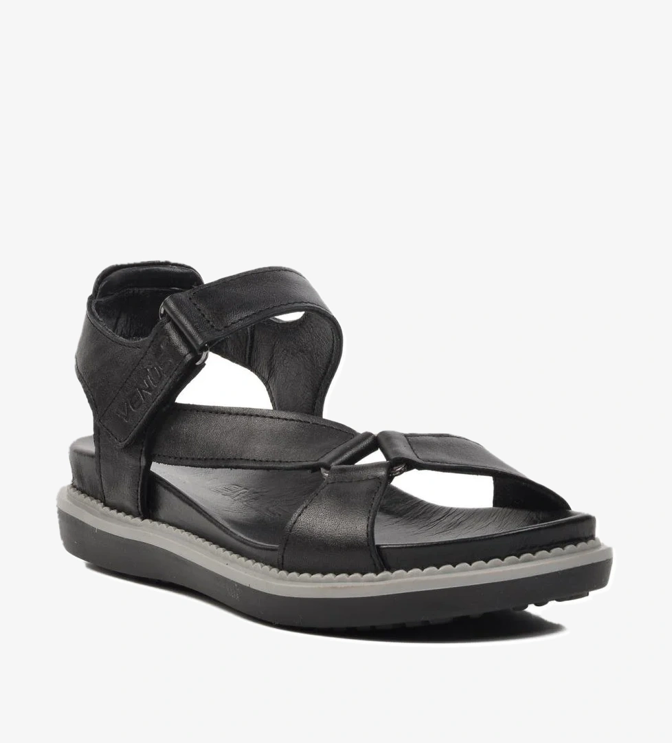 202064Y Siyah Hakiki Deri Kadın Sandalet