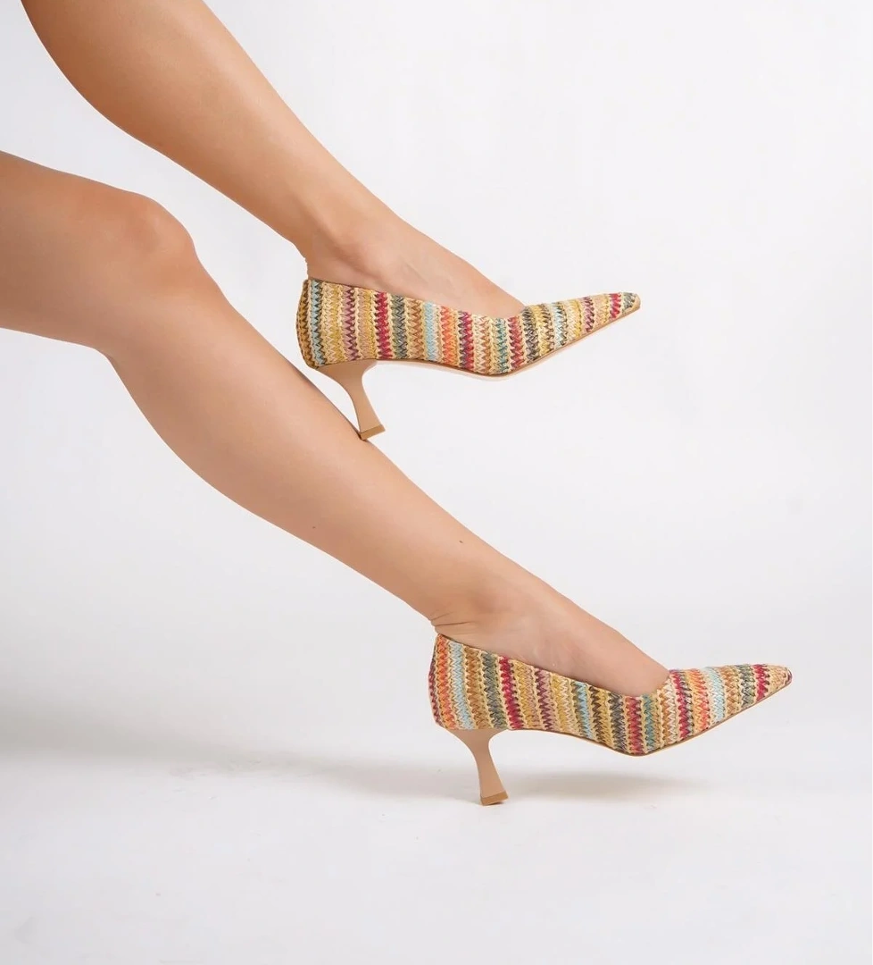 Kandy Çok Renkli Stiletto Kısa Kadeh Topuklu Ayakkabı