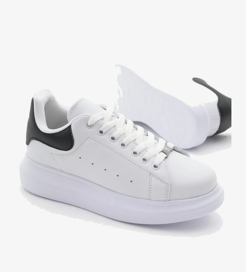 Tonny Black Unisex Beyaz Siyah Rahat Kalıp Yüksek Taban Bağcıklı Spor Ayakkabı