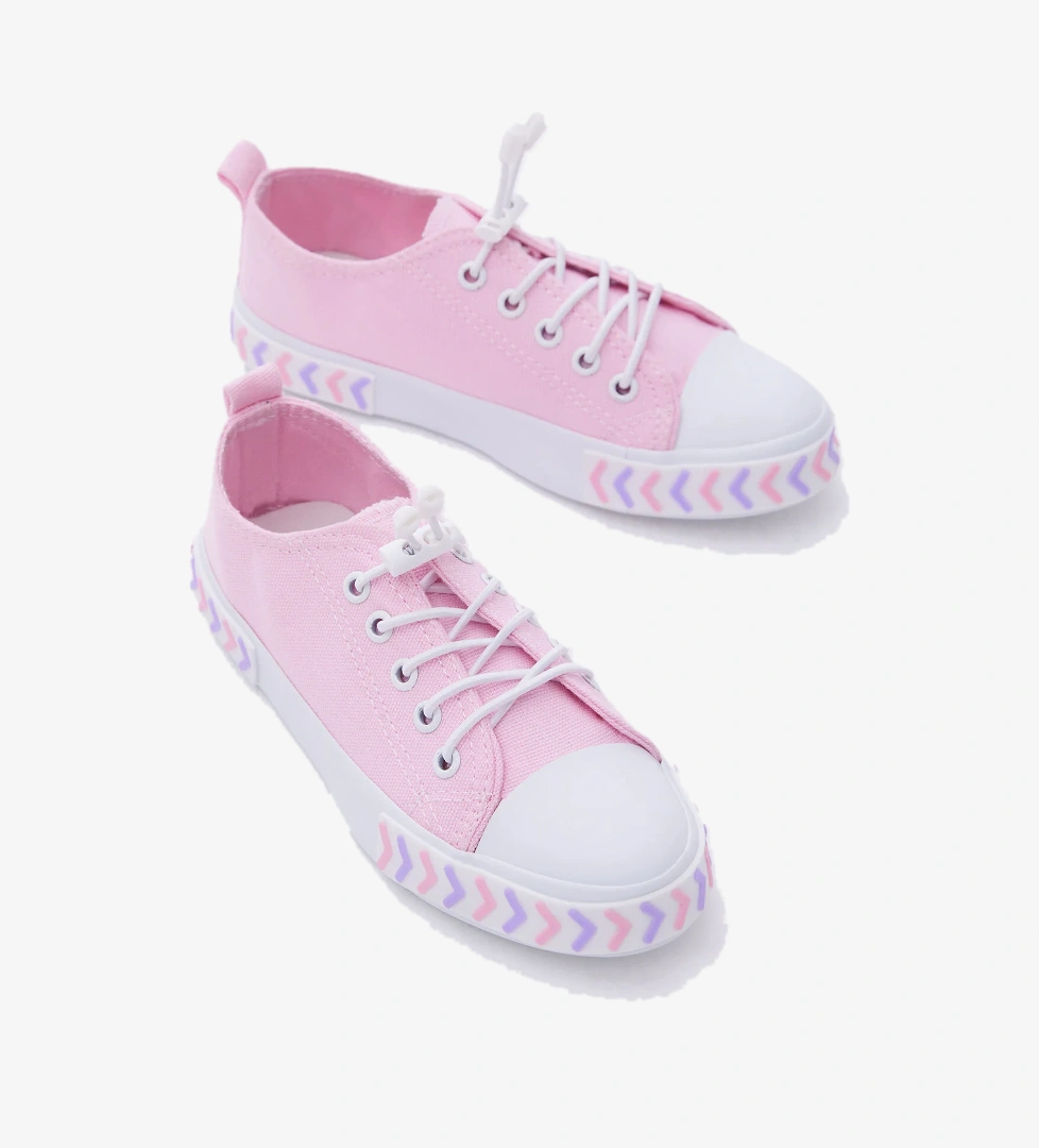 Çocuk Unisex Pembe Rahat Kalıp Ok Detaylı Lastik Bağcıklı Kumaş Spor Ayakkabı