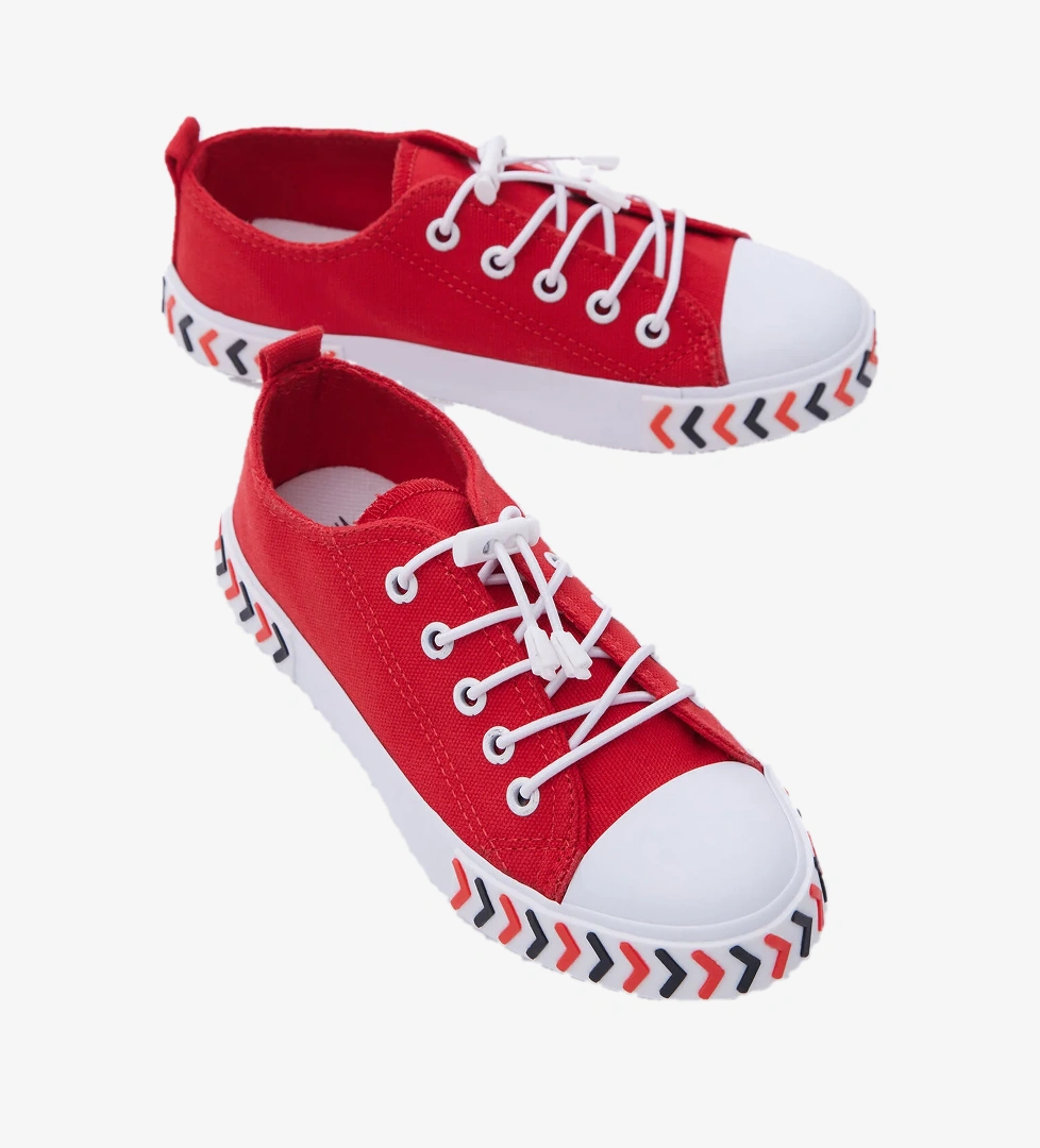 Çocuk Unisex Kırmızı Rahat Kalıp Ok Detaylı Lastik Bağcıklı Kumaş Spor Ayakkabı