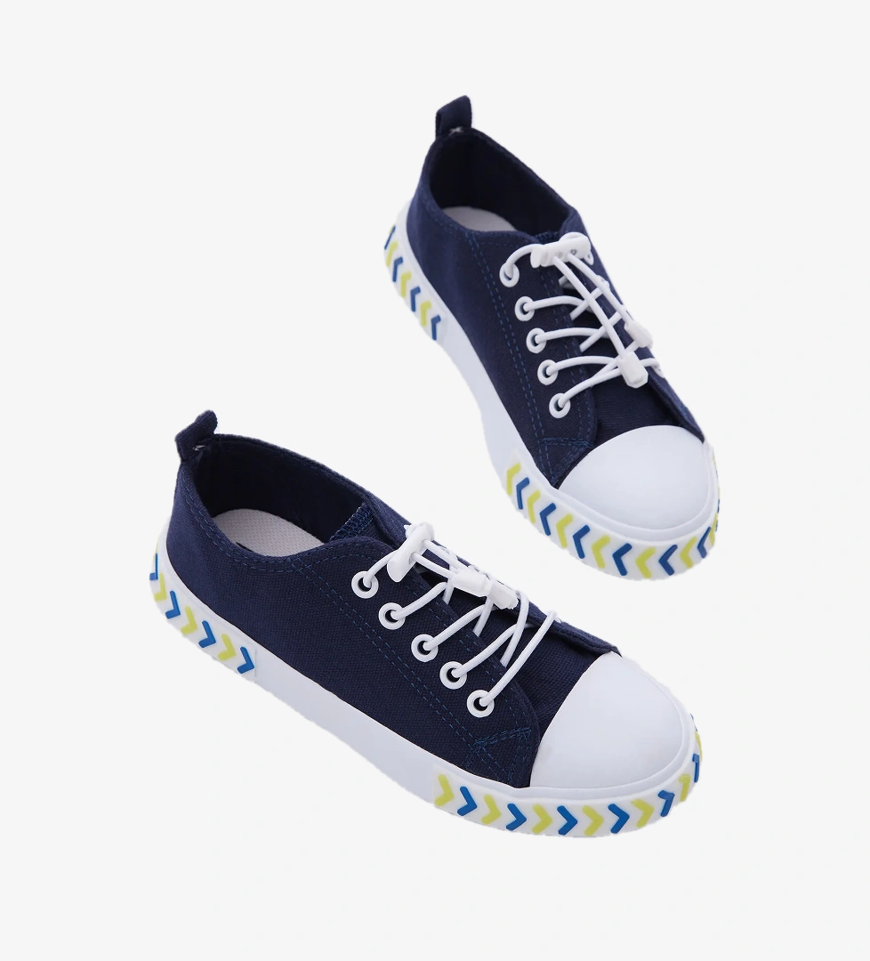 Çocuk Unisex Lacivert Rahat Kalıp Ok Detaylı Lastik Bağcıklı Kumaş Spor Ayakkabı