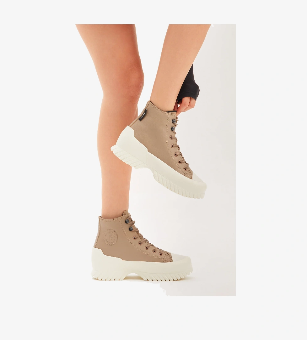 Kadın Vizon Rahat Kalıp Yüksek Taban Bağcıklı Spor Ayakkabı