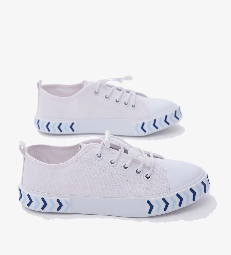 Çocuk Unisex Beyaz Mavi Rahat Kalıp Ok Detaylı Lastik Bağcıklı Kumaş Spor Ayakkabı