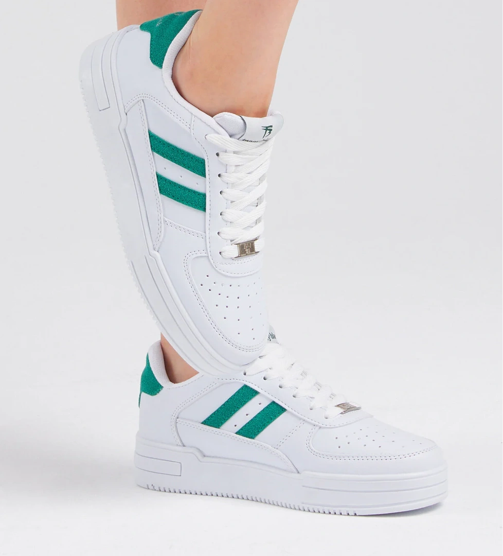 Unisex Beyaz Yeşil Yanı Çizgili Bağcıklı Rahat Kalıp Sneaker