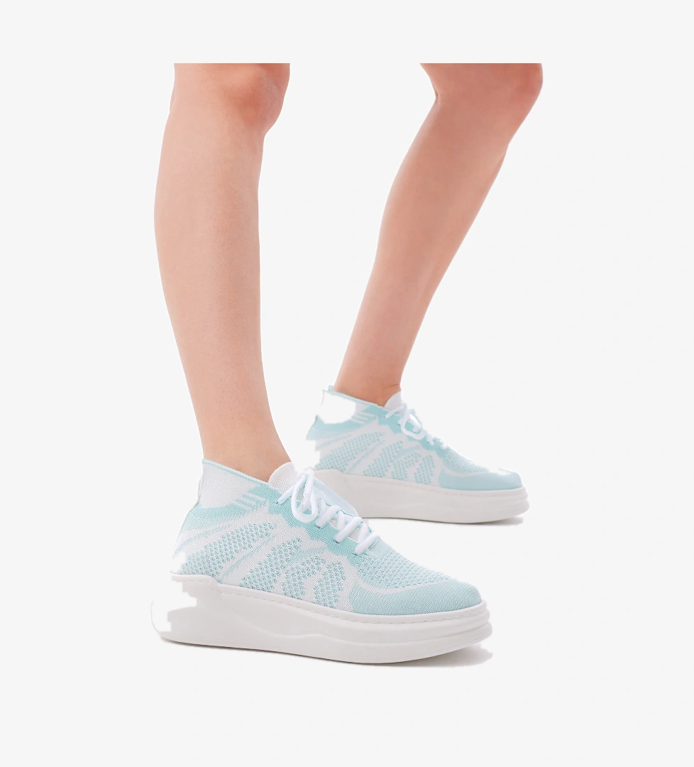Kadın Turkuaz Rahat Kalıp Bağcıklı Sneaker