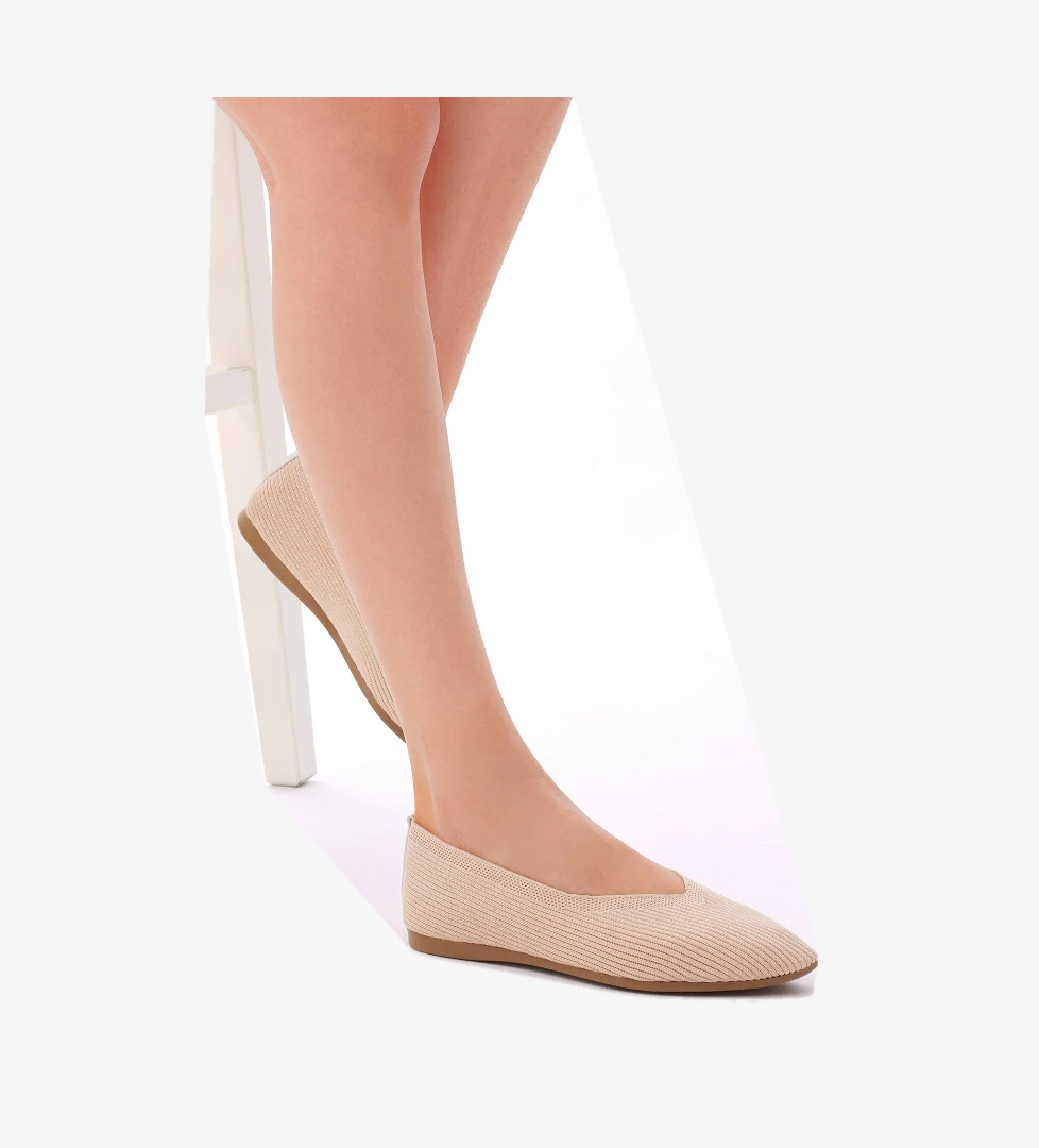 Kadın Krem Rahat Kalıp Düz Örgü Babet