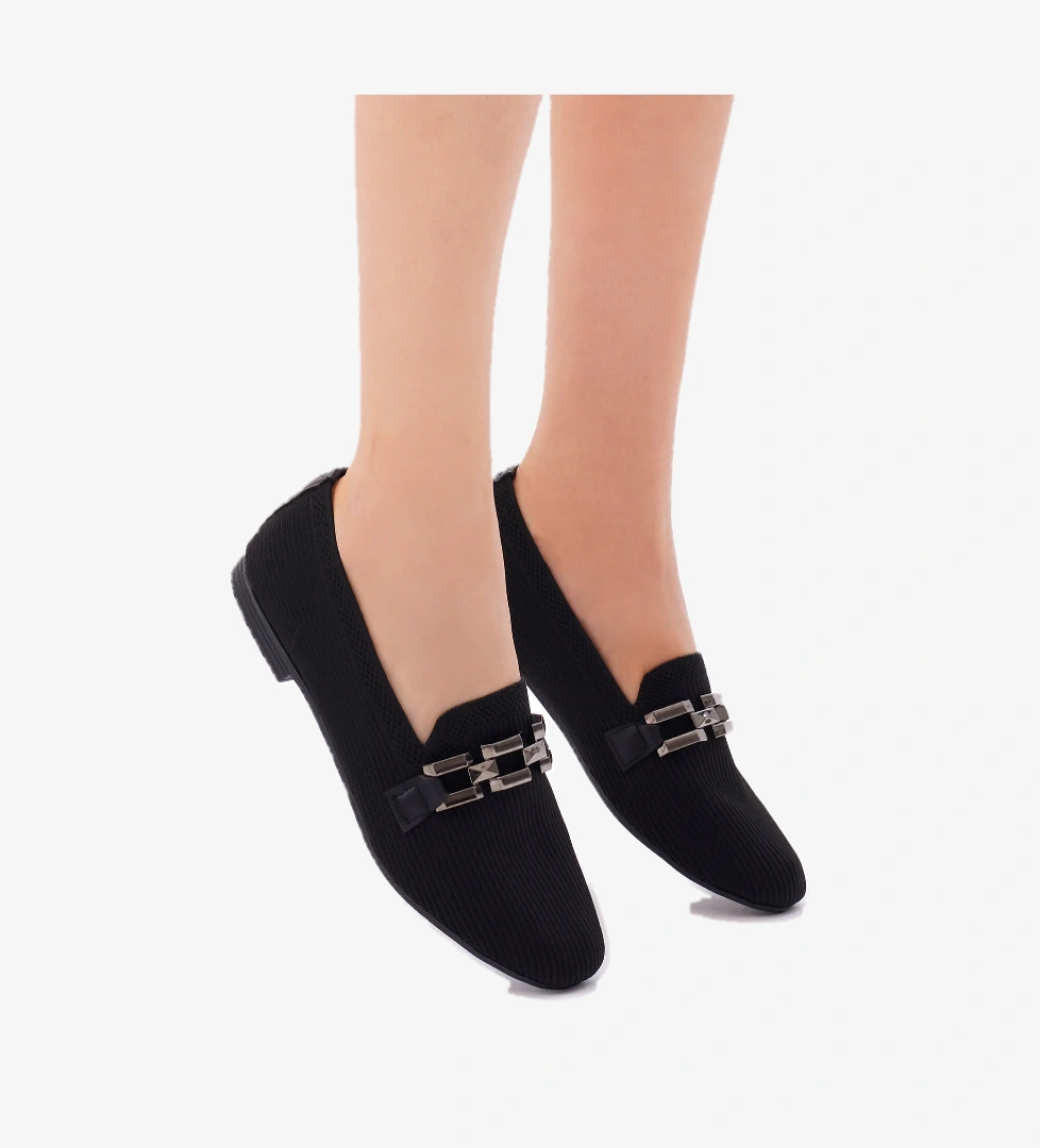 Tonny Black Kadın Siyah Rahat Kalıp Tokalı Örgü Babet - Görsel 1