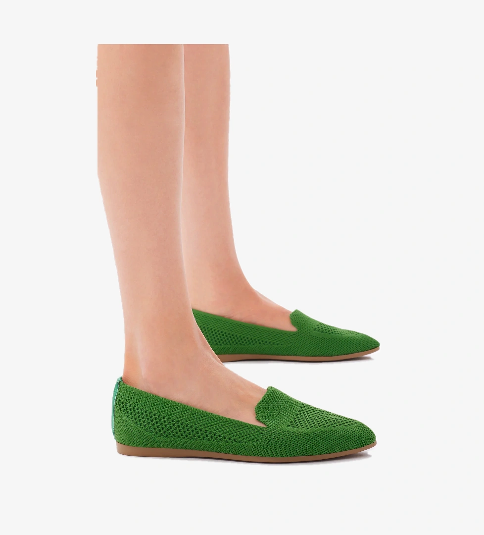 Kadın Yeşil Rahat Kalıp Düz Örgü Babet