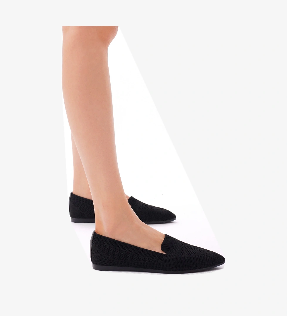 Kadın Siyah Rahat Kalıp Düz Örgü Babet