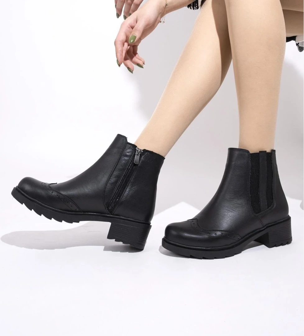 Modabuymuş Salva Hakiki Deri Siyah Lastikli Günlük Bot model görseli