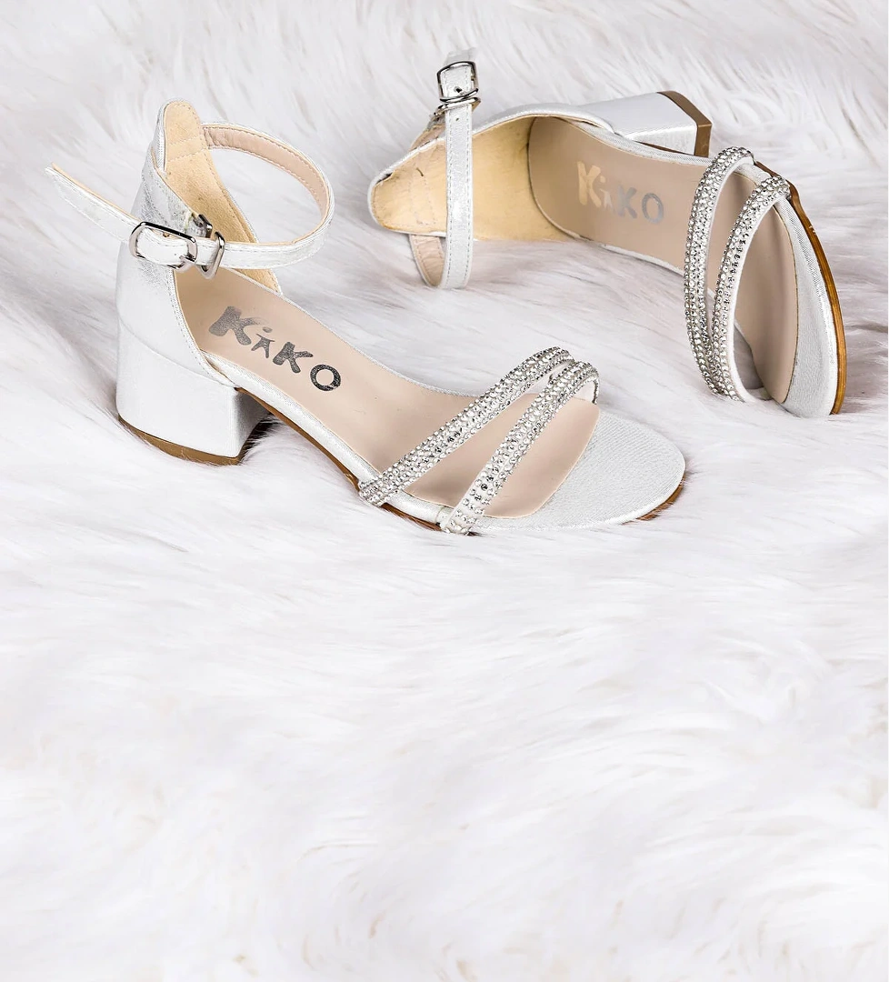 Sarer Taşlı Kız Çocuk 3 Cm Topuklu Sandalet Abiye Ayakkabı Sedef