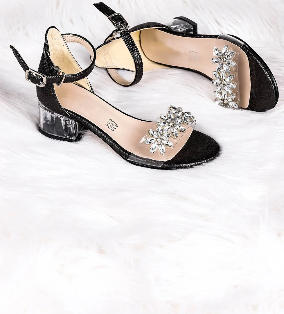 Yangu Taşlı Kız Çocuk 3 Cm Şeffaf Topuklu Sandalet Abiye Ayakkabı Platin