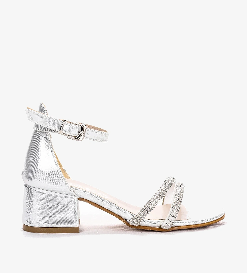 Sarer Taşlı Kız Çocuk 3 Cm Topuklu Sandalet Abiye Ayakkabı Sedef