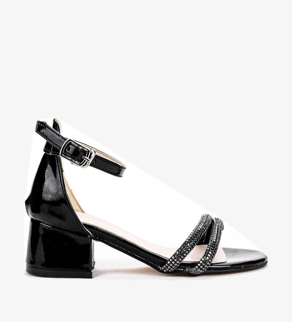 Sarer Rugan Taşlı Kız Çocuk 3 Cm Topuklu Sandalet Abiye Ayakkabı Siyah - Görsel 1