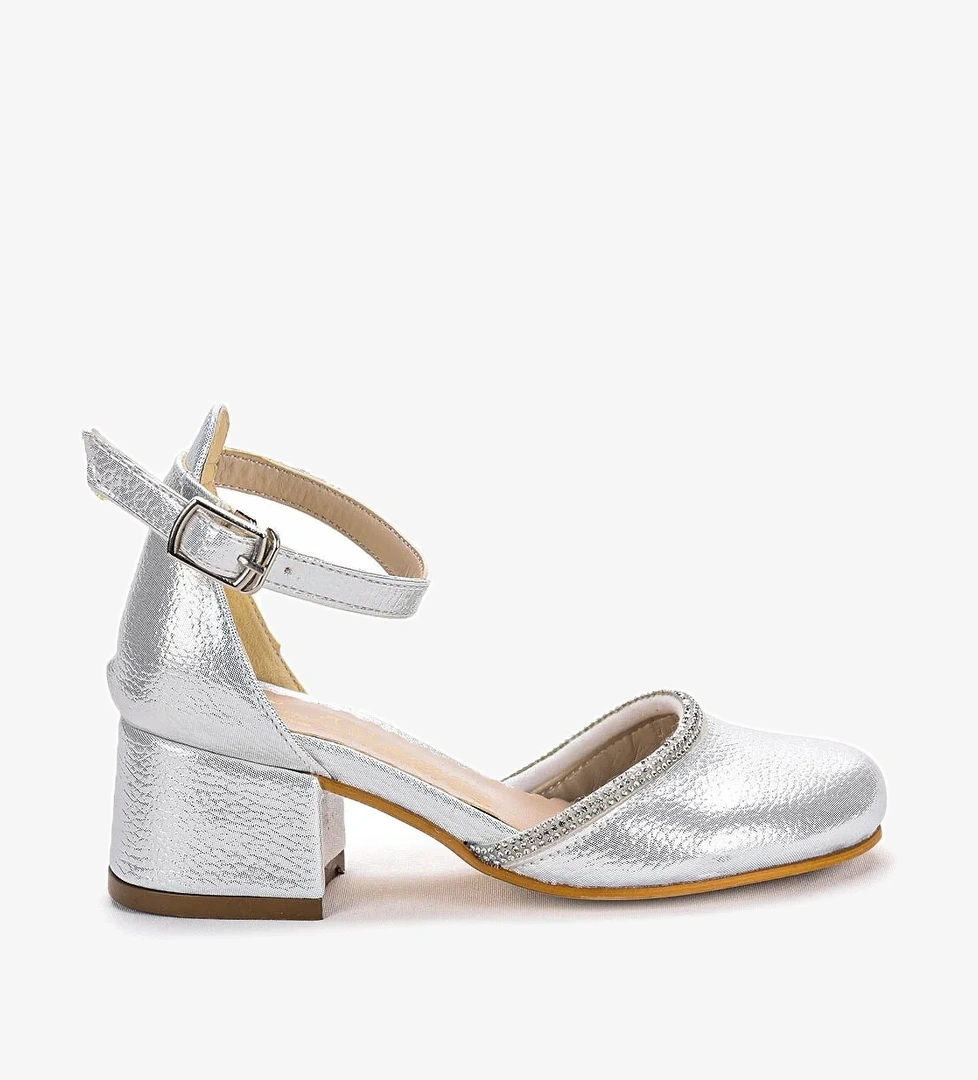 Ressa Vakko Taşlı Kız Çocuk 5 Cm Topuklu Sandalet Abiye Ayakkabı Sedef