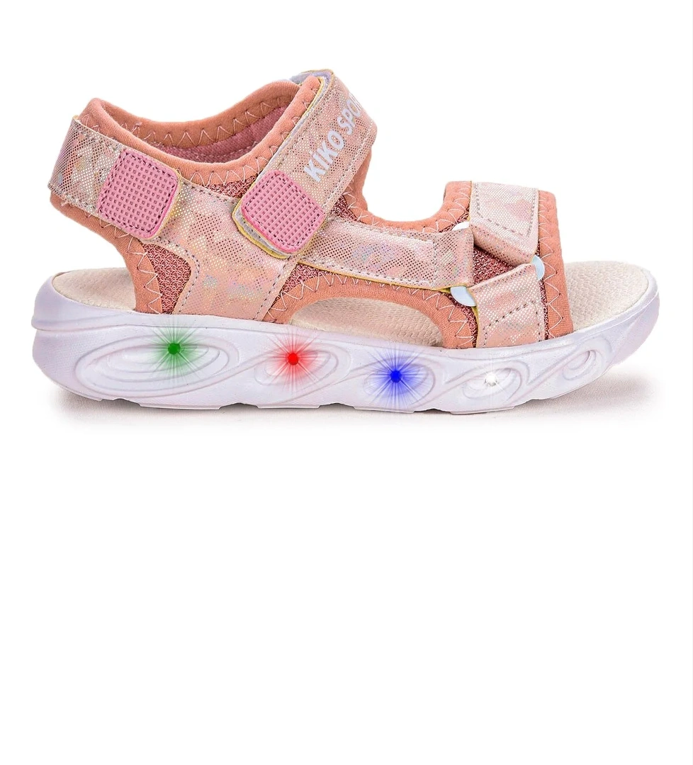 Kiko Kids Kiko Kids Pembe 133 Hologram Işıklı Kız Çocuk Cırtlı Sandalet Ayakkabı Pudra Sandalet & Terlik | Flo Pembe - 1. görsel