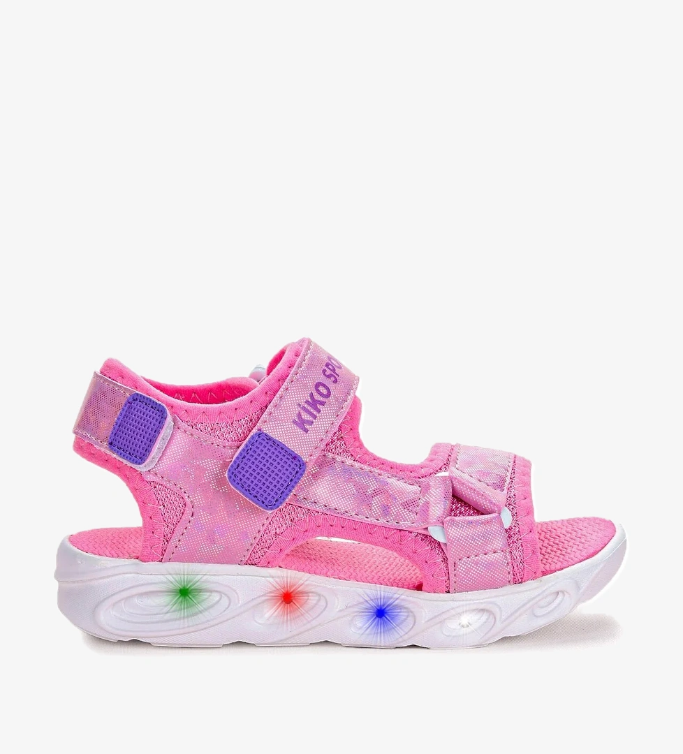133 Hologram Işıklı Kız Çocuk Cırtlı Sandalet Ayakkabı Pembe - Görsel 1