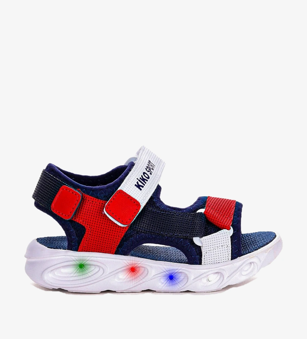 Kiko Kids 103 Işıklı Erkek Çocuk Cırtlı Sandalet Ayakkabı Lacivert - Kırmızı