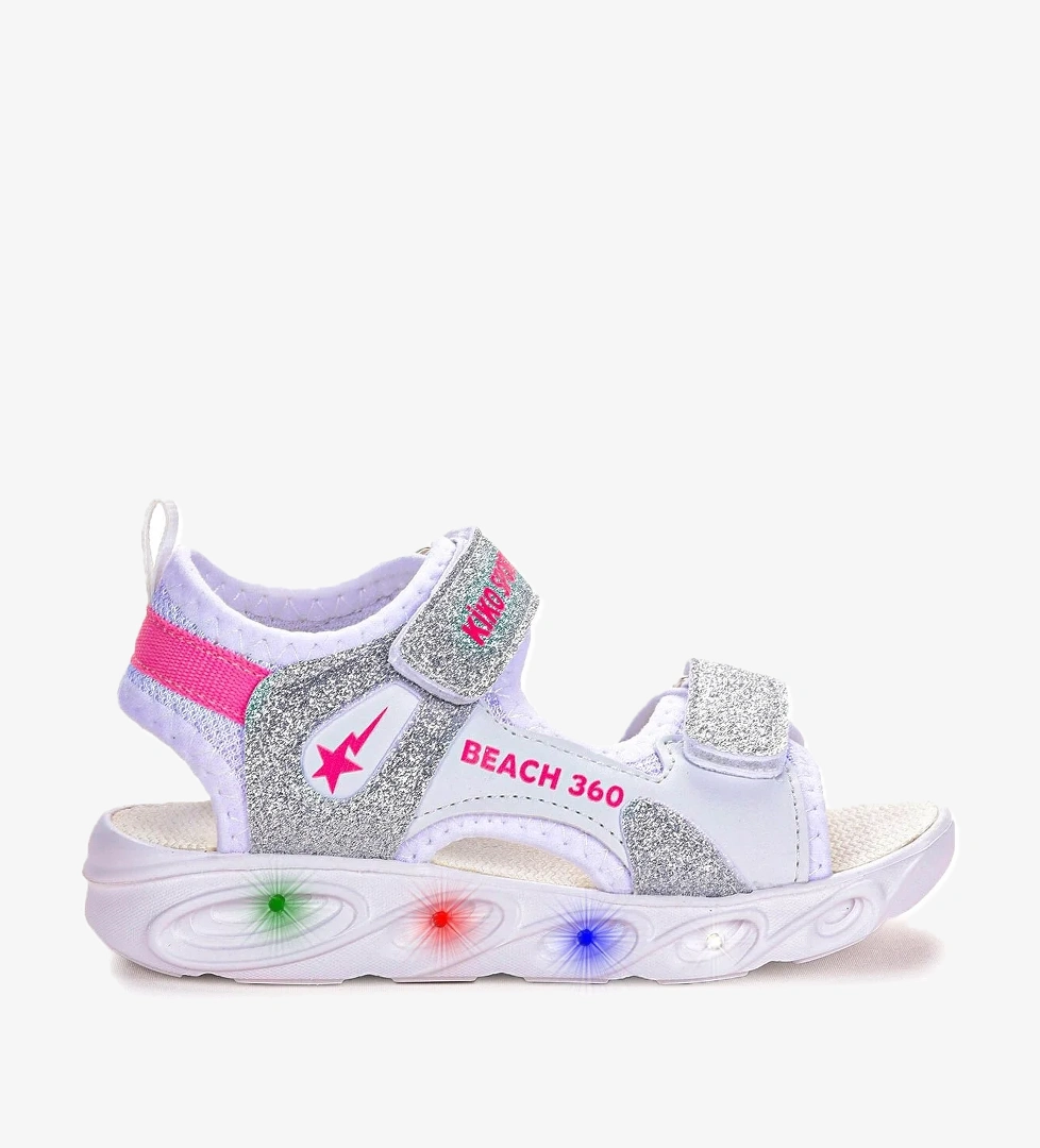 Kiko Kids Kiko Kids 102 Simli Işıklı Kız Çocuk Cırtlı Sandalet Ayakkabı Gümüş Sandalet & Terlik | Flo Gümüş - 1. görsel