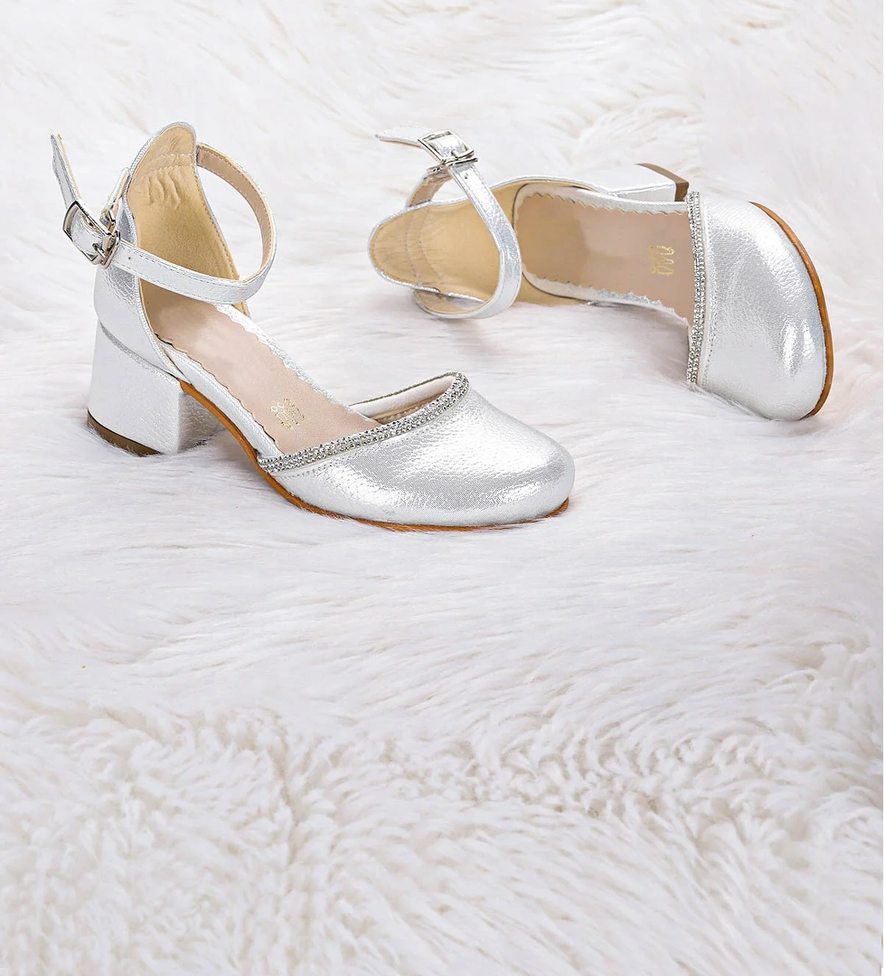 Ressa Taşlı Kız Çocuk 5 Cm Topuklu Sandalet Abiye Ayakkabı Sedef - Görsel 1