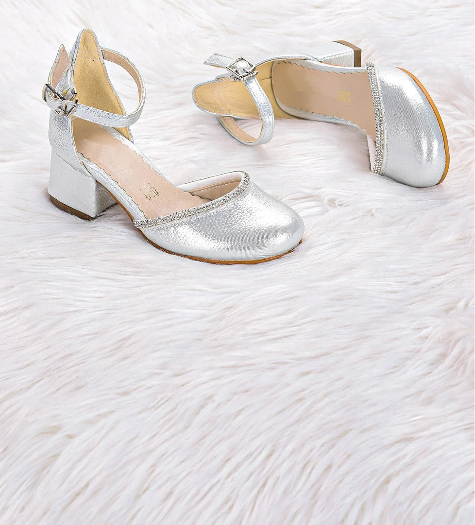 Ressa Taşlı Kız Çocuk 5 Cm Topuklu Sandalet Abiye Ayakkabı Gümüş