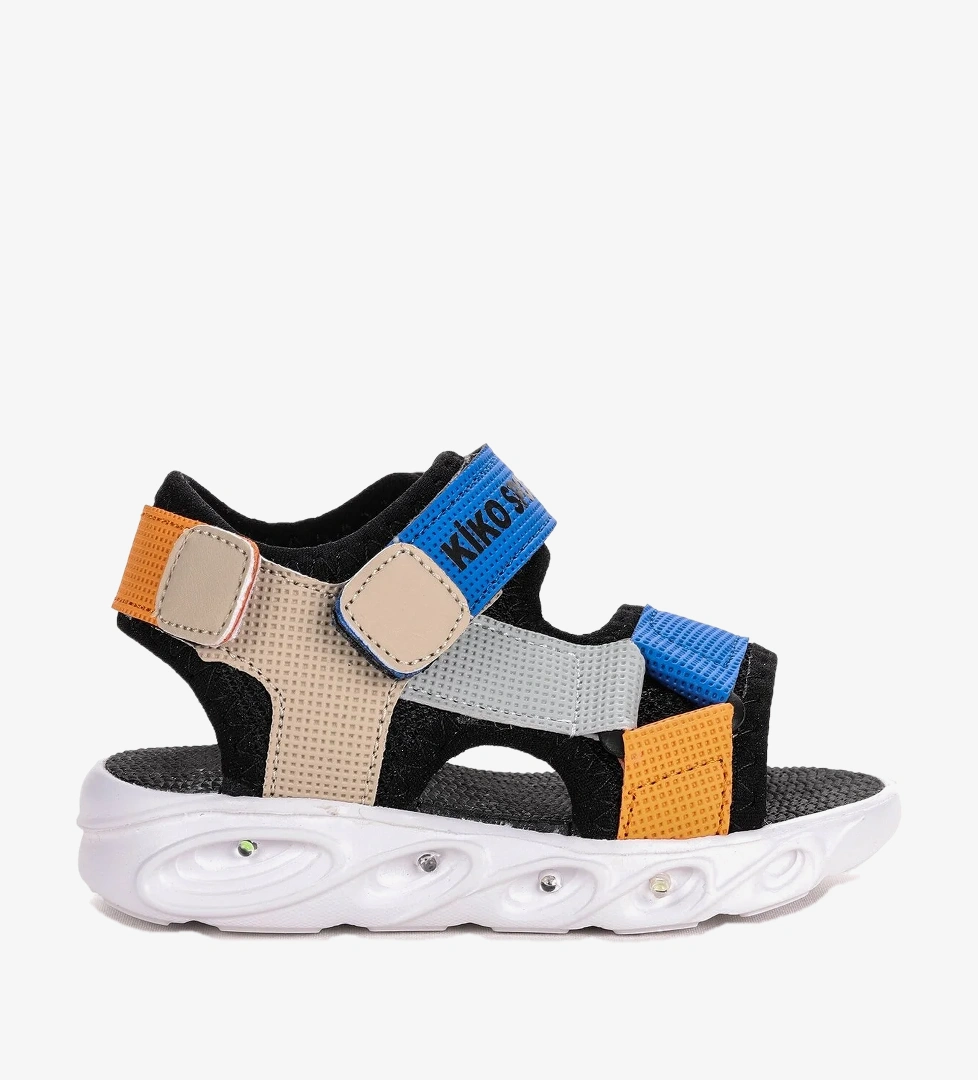 Kiko Kids 103 Işıklı Erkek Çocuk Cırtlı Sandalet Ayakkabı Saks