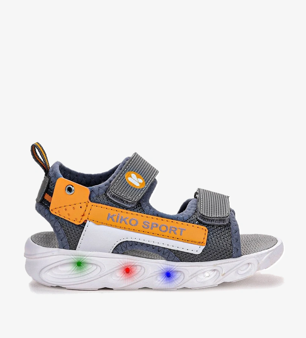 101 Işıklı Kız/Erkek Çocuk Cırtlı Sandalet Ayakkabı Füme