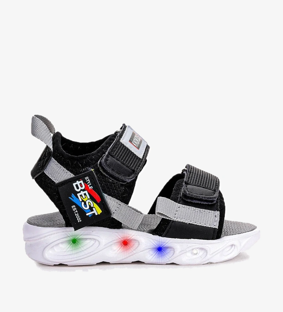 100 Işıklı Kız/Erkek Çocuk Cırtlı Sandalet Ayakkabı 100 Siyah - Gri - Görsel 1
