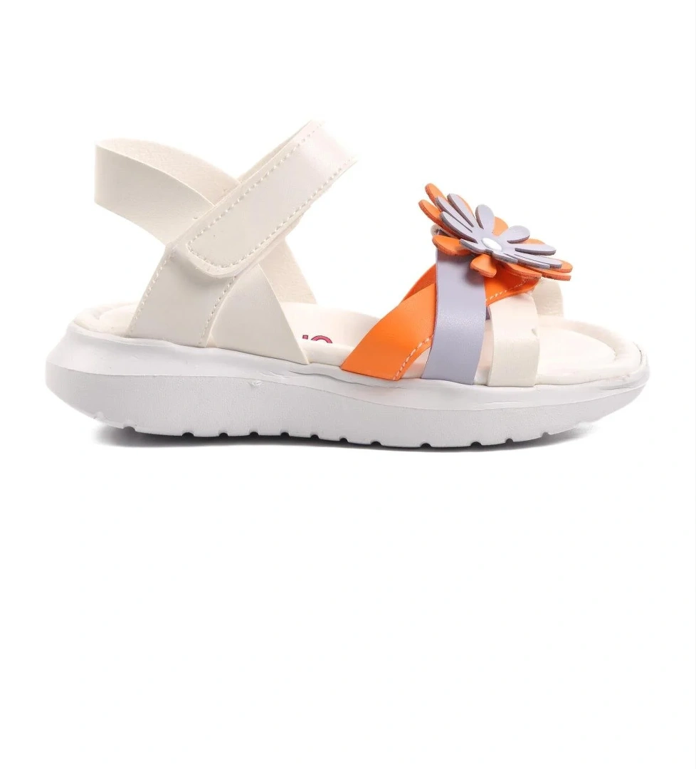 Şng 8010-P Beyaz-Turuncu Kız Çocuk Sandalet - Görsel 1