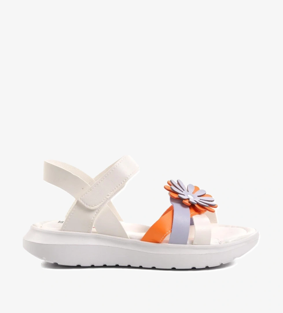 Şng 8010-F Beyaz-Turuncu Kız Çocuk Sandalet