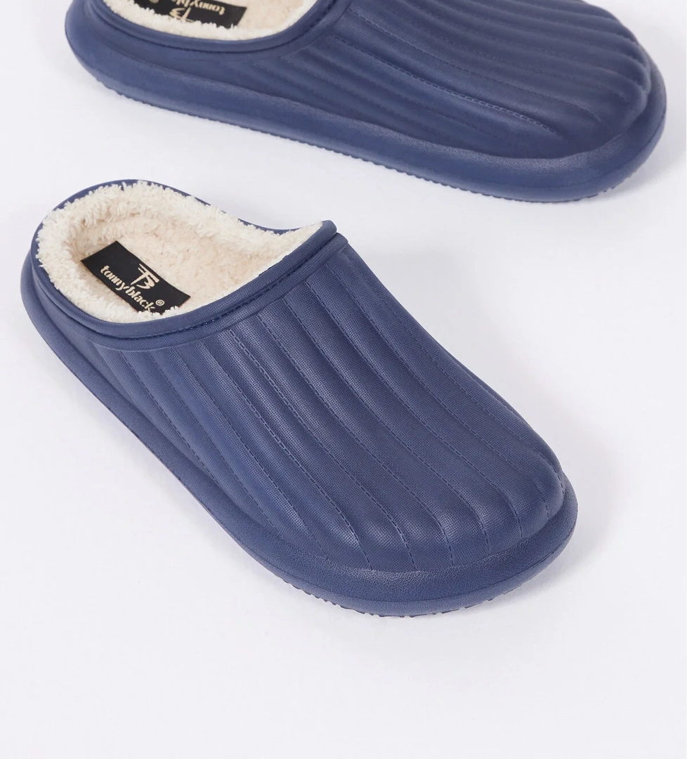 Kadın Lacivert Rahat Kalıp Önü Kapalı İçi Yünlü Kışlık Eva Ev Terliği