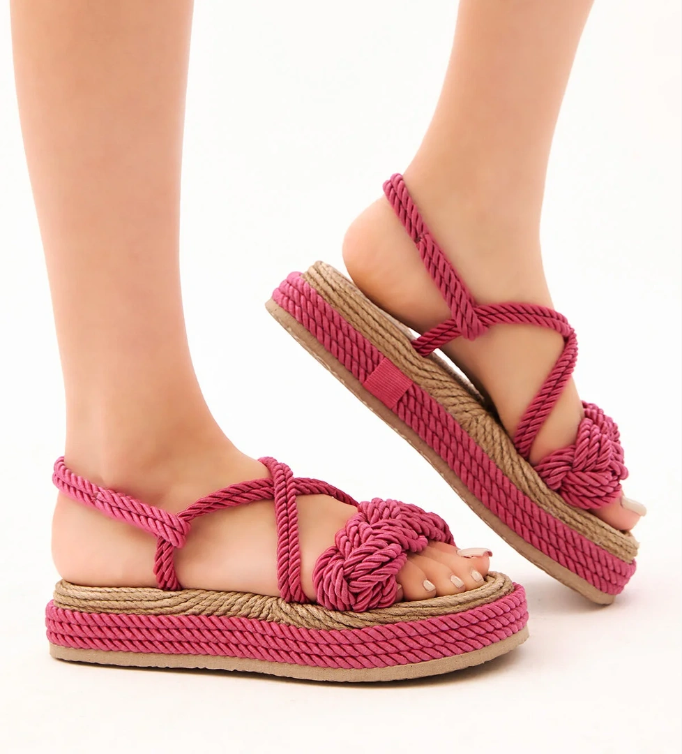 Tonny Black Kadın Çimen Fuşya Yeşili Rahat Kalıp Sarmal Tek Bantlı Yüksek Taban Halat Sandalet model görseli