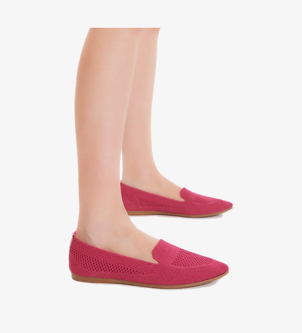 Kadın Fuşya Rahat Kalıp Düz Örgü Babet