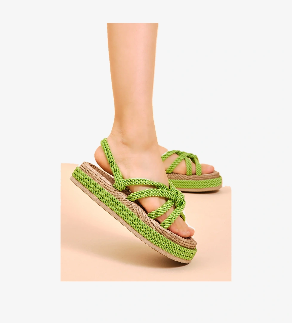 Tonny Black Kadın Yeşil Fuşya Rahat Kalıp Çapraz Bantlı Yüksek Taban Halat Terlik model görseli