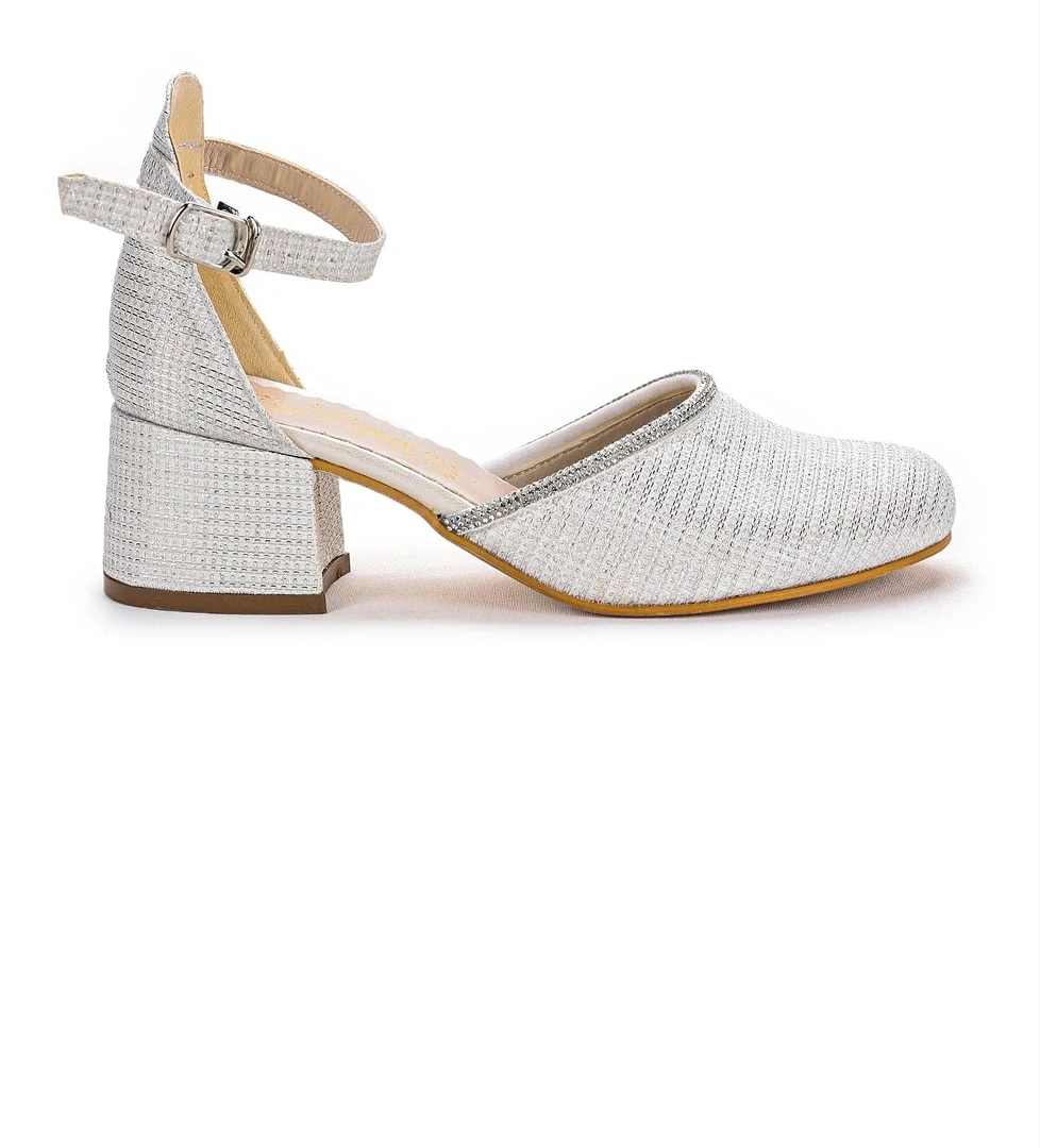 Ressa Çupra Taşlı Kız Çocuk 5 Cm Topuklu Sandalet Abiye Ayakkabı Sedef