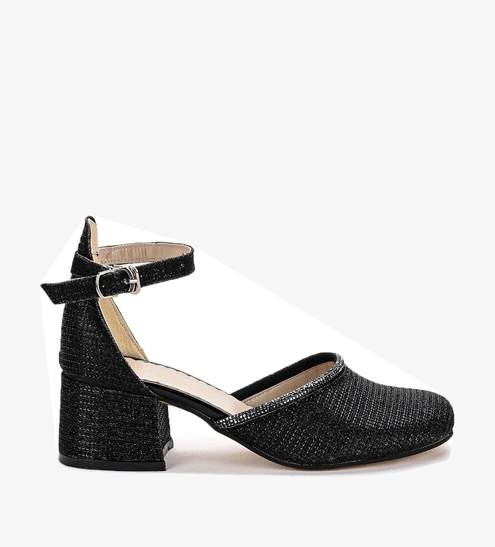 Ressa Çupra Taşlı Kız Çocuk 5 Cm Topuklu Sandalet Abiye Ayakkabı Siyah