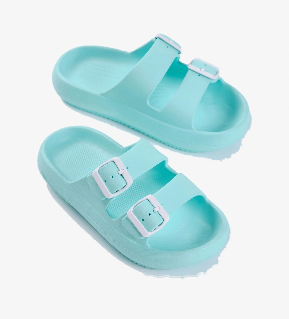 Kadın Su Yeşili Rahat Kalıp Tokalı Yüksek Taban Eva Terlik - Görsel 1