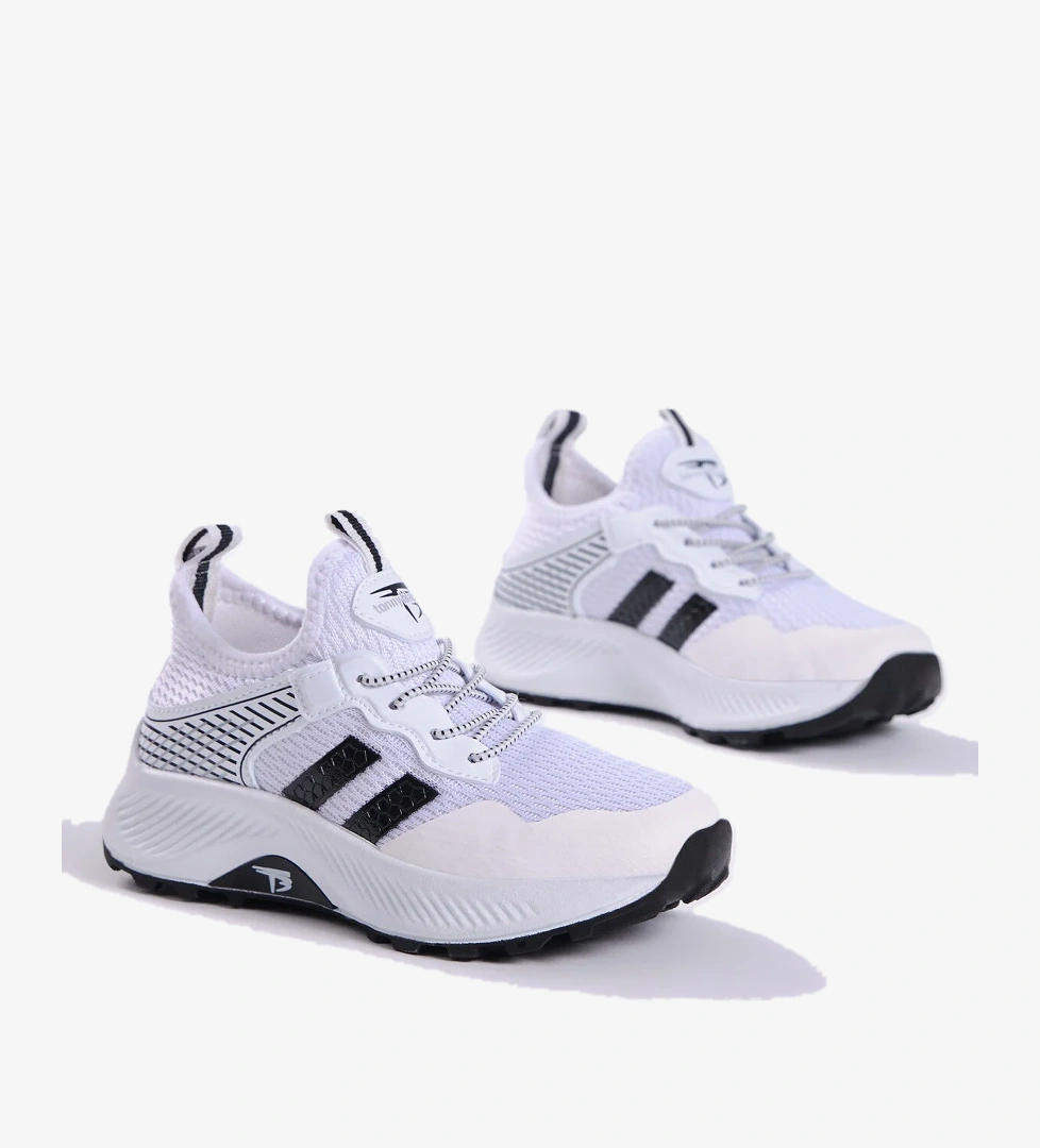 Çocuk Unisex Beyaz Siyah Rahat Kalıp Nefes Alabilen Kumaş Bağcıklı Sneaker